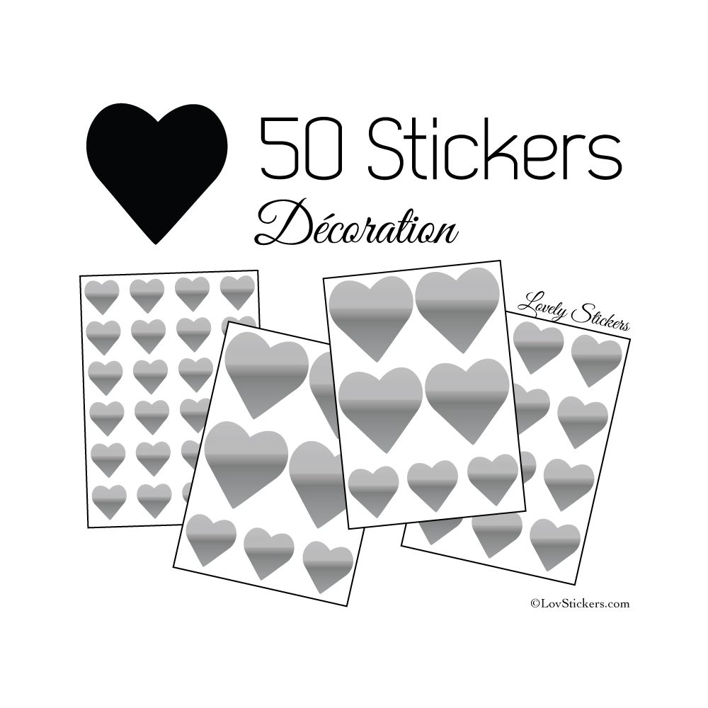 50 Stickers Coeurs  5CM 3CM 2CM - Décoration maison