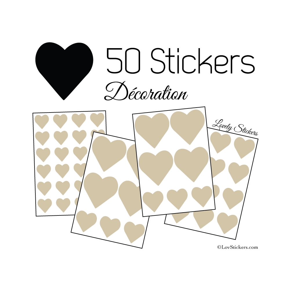 50 Stickers Coeurs  5CM 3CM 2CM - Décoration maison