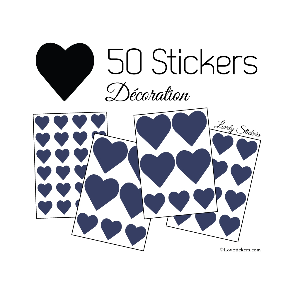 50 Stickers Coeurs  5CM 3CM 2CM - Décoration maison