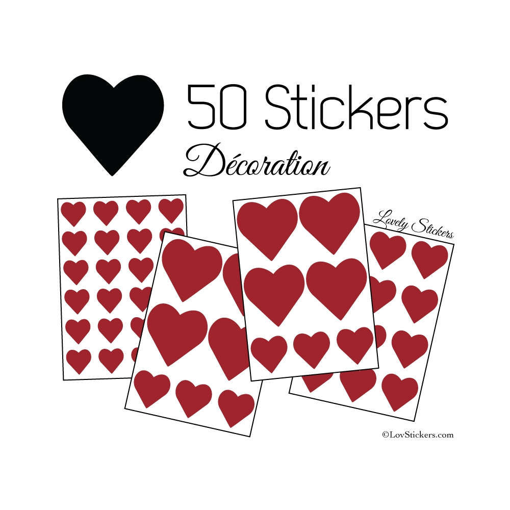 50 Stickers Coeurs  5CM 3CM 2CM - Décoration maison