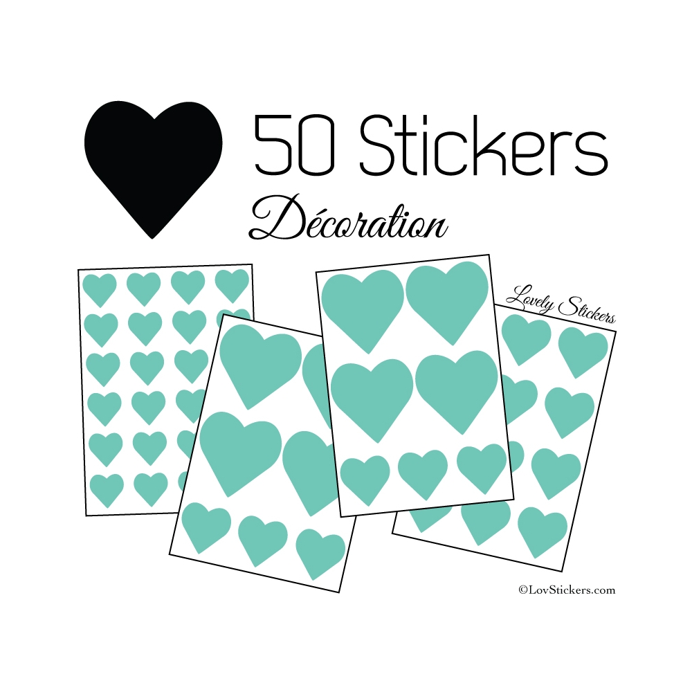 50 Stickers Coeurs  5CM 3CM 2CM - Décoration maison