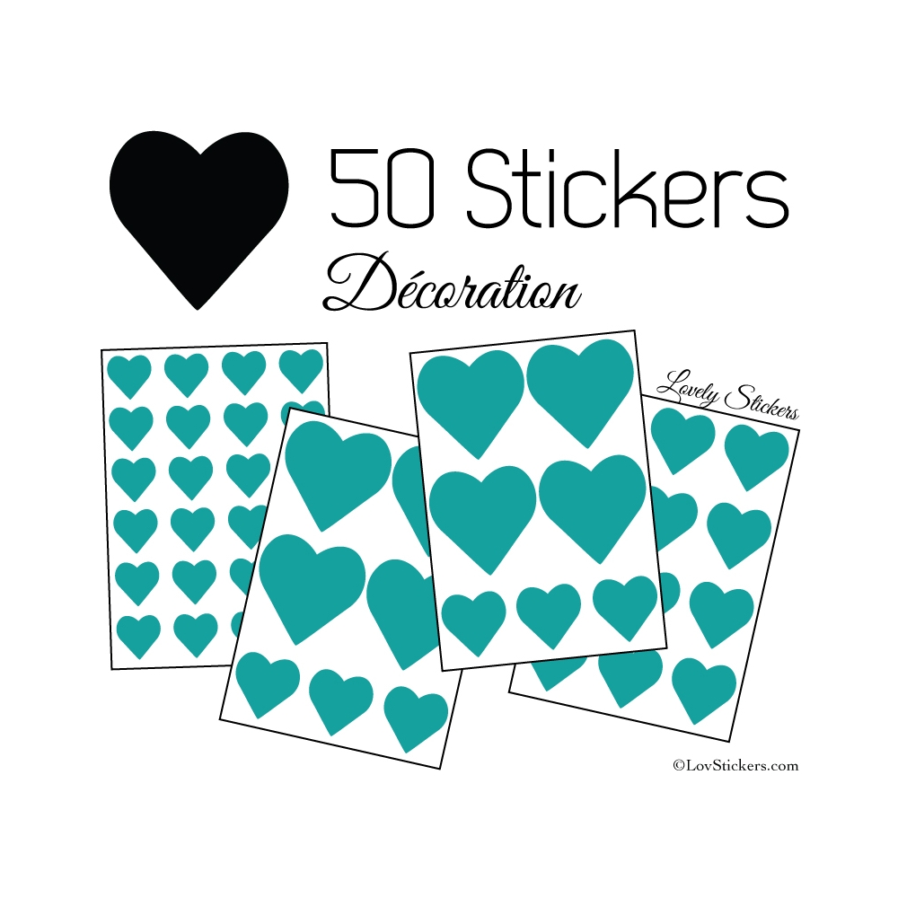 50 Stickers Coeurs  5CM 3CM 2CM - Décoration maison