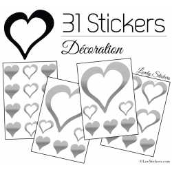 31 Stickers Coeurs 10CM 5CM 3CM - Autocollant décoration Coeurs Creux