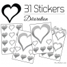 31 Stickers Coeurs 10CM 5CM 3CM - Autocollant décoration Coeurs Creux