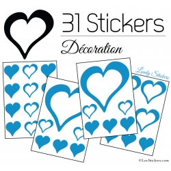 31 Stickers Coeurs 10CM 5CM 3CM - Autocollant décoration Coeurs Creux