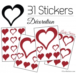 31 Stickers Coeurs 10CM 5CM 3CM - Autocollant décoration Coeurs Creux