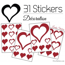 31 Stickers Coeurs 10CM 5CM 3CM - Autocollant décoration Coeurs