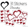 31 Stickers Coeurs 10CM 5CM 3CM - Autocollant décoration Coeurs Creux