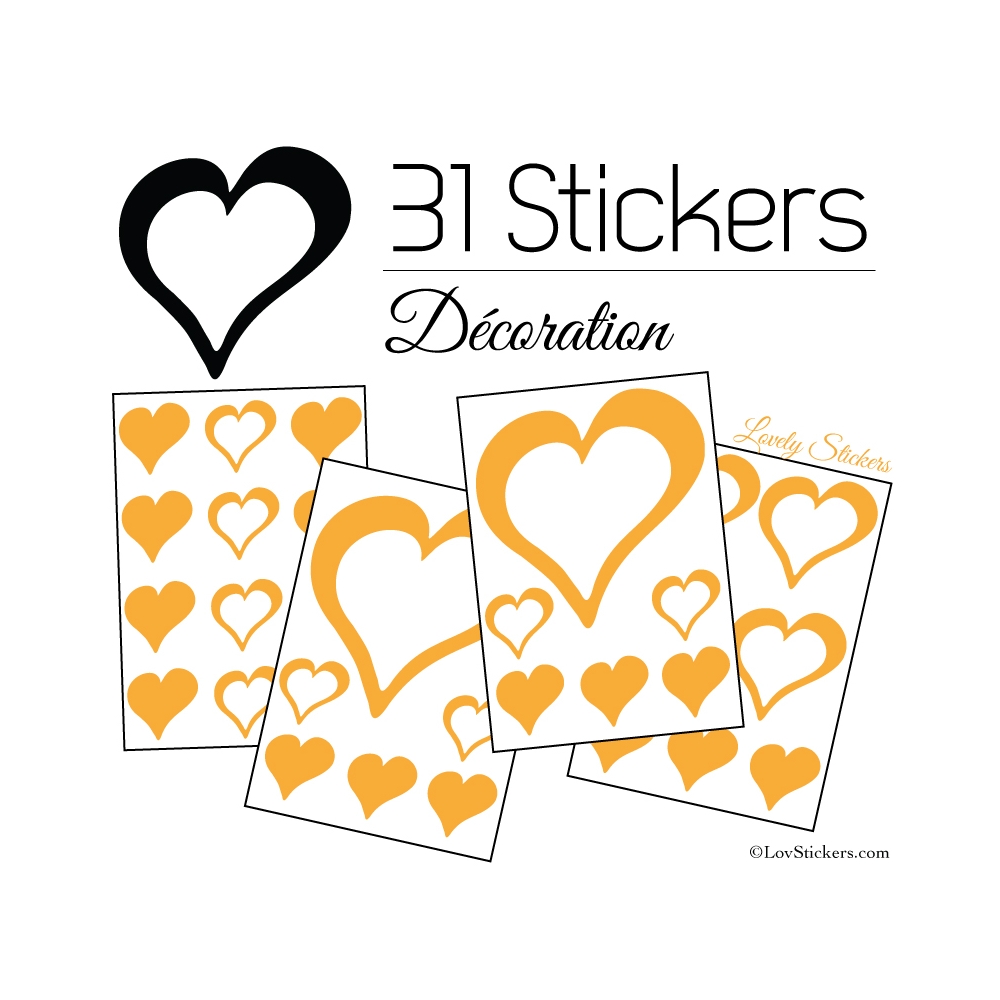 31 Stickers Coeurs 10CM 5CM 3CM - Autocollant décoration Coeurs Creux