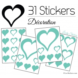 31 Stickers Coeurs 10CM 5CM 3CM - Autocollant décoration Coeurs Creux