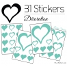 31 Stickers Coeurs 10CM 5CM 3CM - Autocollant décoration Coeurs Creux