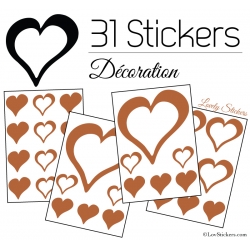 31 Stickers Coeurs 10CM 5CM 3CM - Autocollant décoration Coeurs Creux