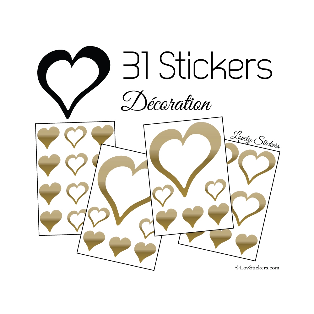 31 Stickers Coeurs 10CM 5CM 3CM - Autocollant décoration Coeurs Creux