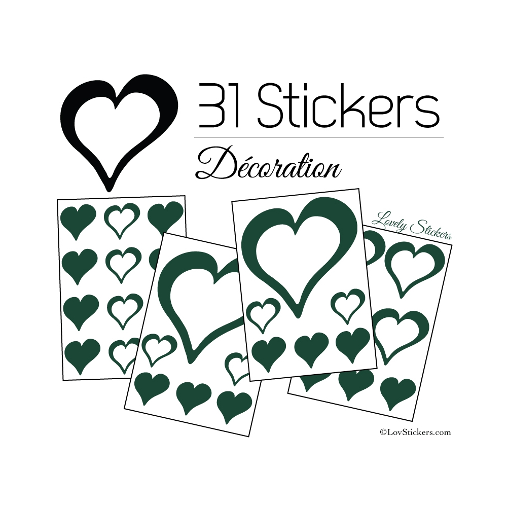 31 Stickers Coeurs 10CM 5CM 3CM - Autocollant décoration Coeurs Creux