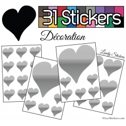 31 Stickers Coeurs  10CM 5CM 3CM - Autocollant décoration