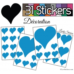 31 Stickers Coeurs  10CM 5CM 3CM - Autocollant décoration