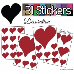 31 Stickers Coeurs  10CM 5CM 3CM - Autocollant décoration