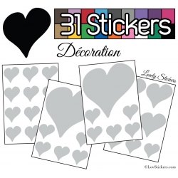 31 Stickers Coeurs  10CM 5CM 3CM - Autocollant décoration