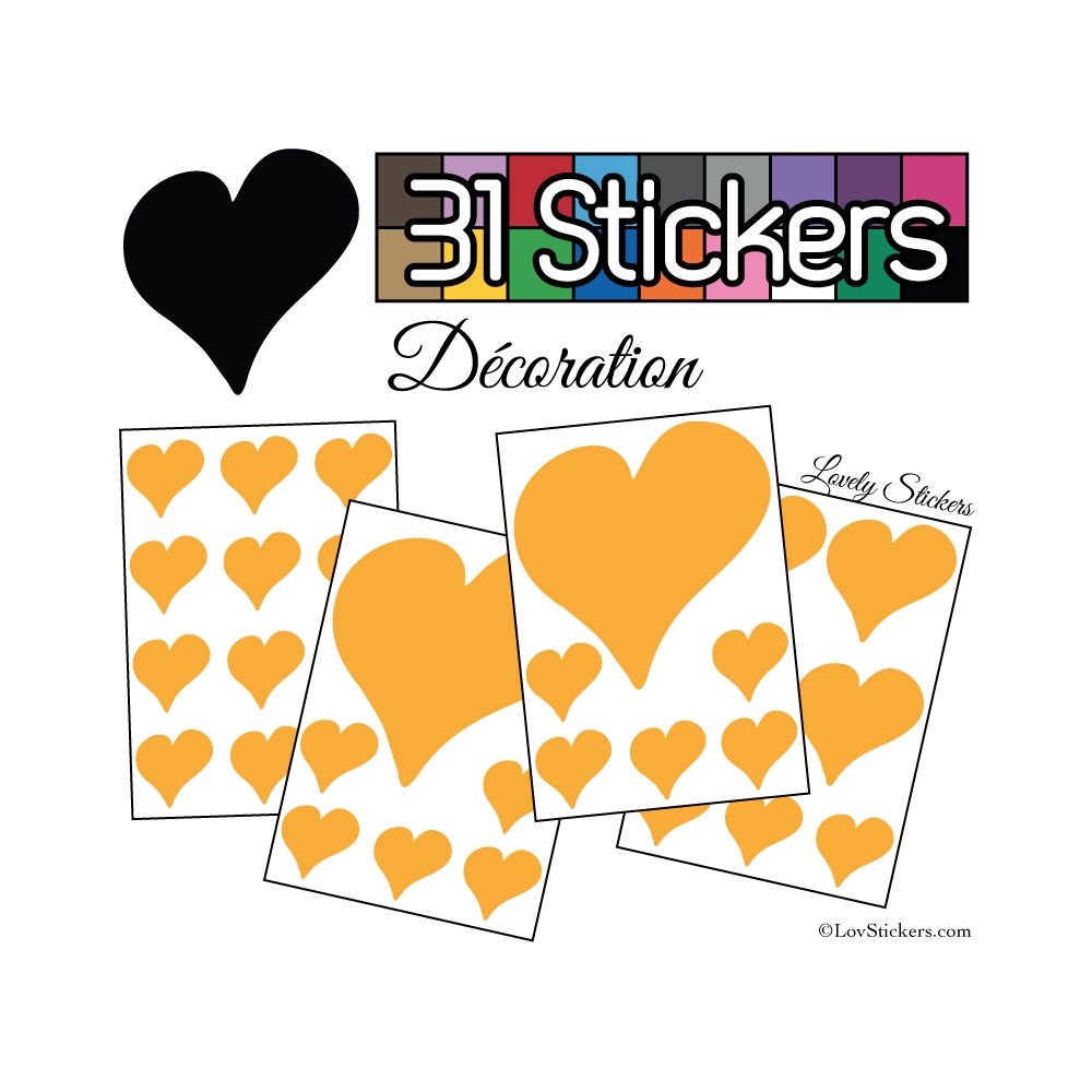 31 Stickers Coeurs  10CM 5CM 3CM - Autocollant décoration