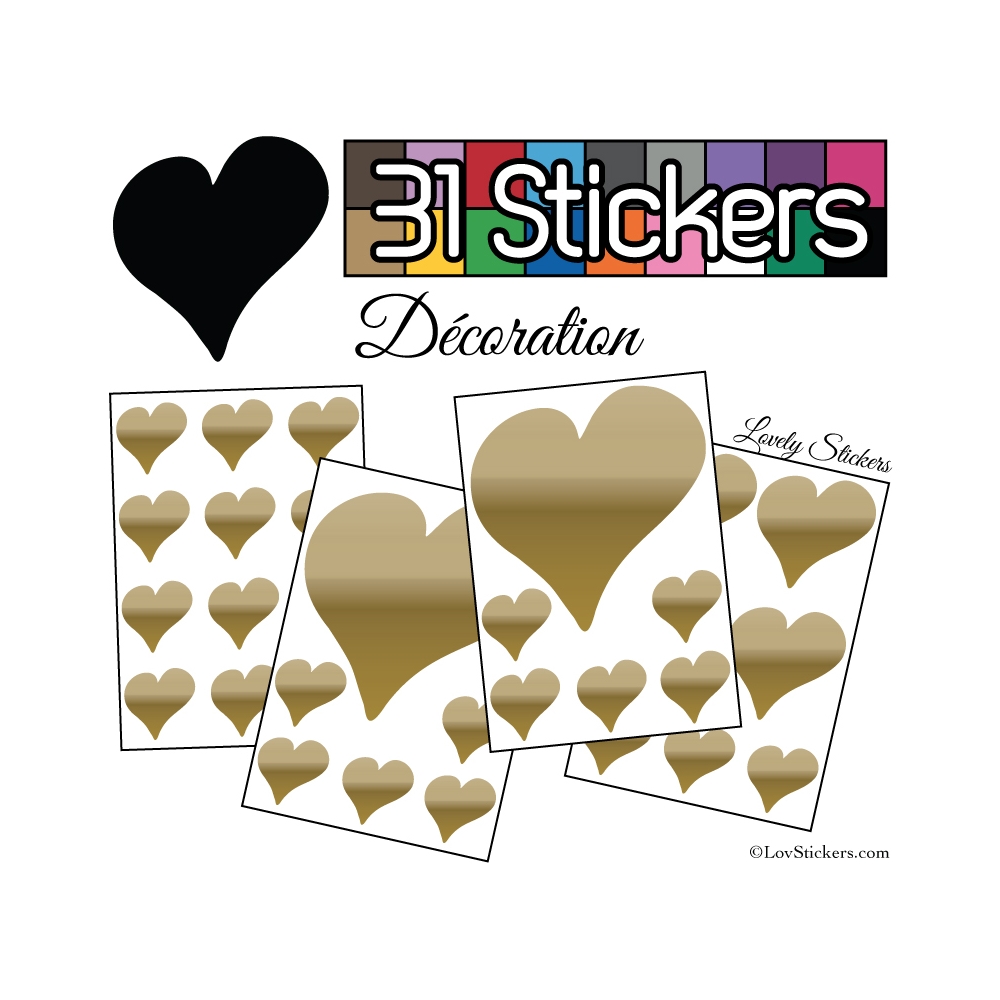 31 Stickers Coeurs  10CM 5CM 3CM - Autocollant décoration