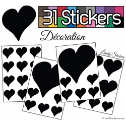 31 Stickers Coeurs  10CM 5CM 3CM - Autocollant décoration