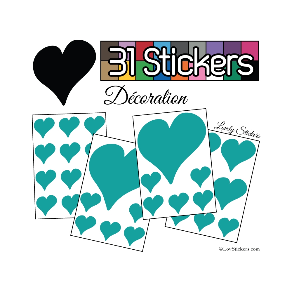 31 Stickers Coeurs  10CM 5CM 3CM - Autocollant décoration