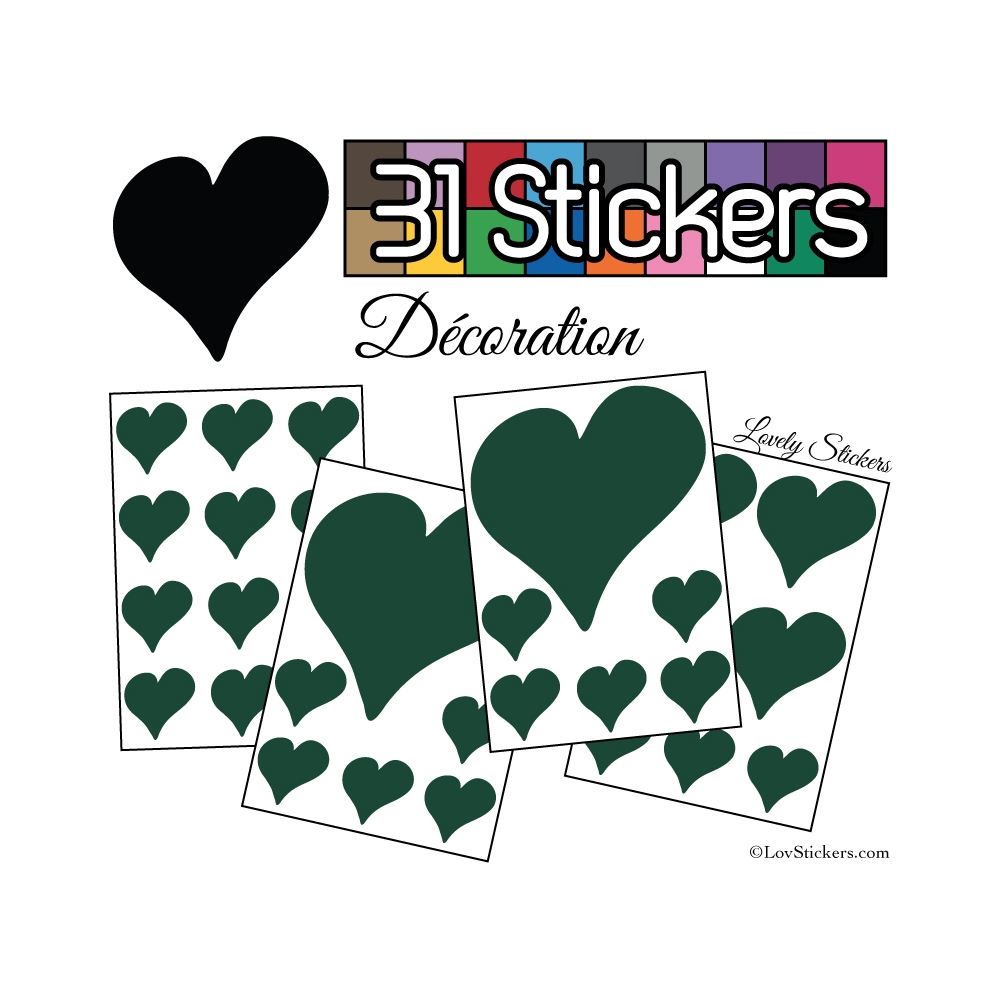 31 Stickers Coeurs  10CM 5CM 3CM - Autocollant décoration