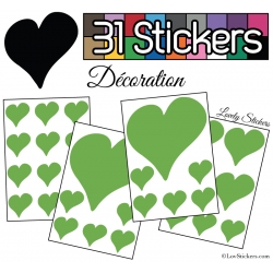 31 Stickers Coeurs  10CM 5CM 3CM - Autocollant décoration