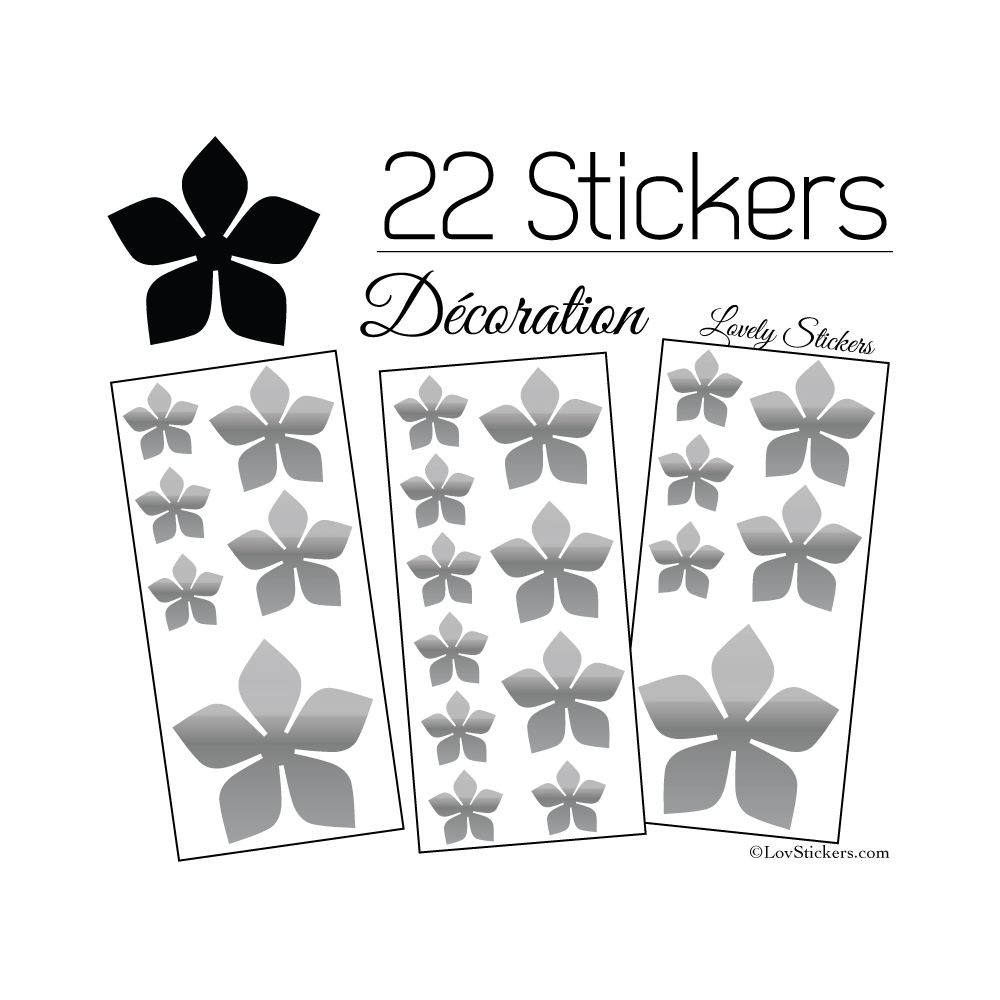 22 Stickers Fleurs 8CM 5CM 3CM  - Vinyle Autocollant decoration