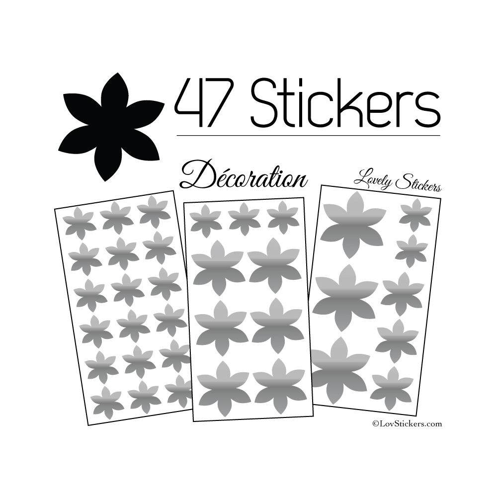 47 Stickers Fleurs 6CM à 3CM - 6 Petales - Autocollant décoration