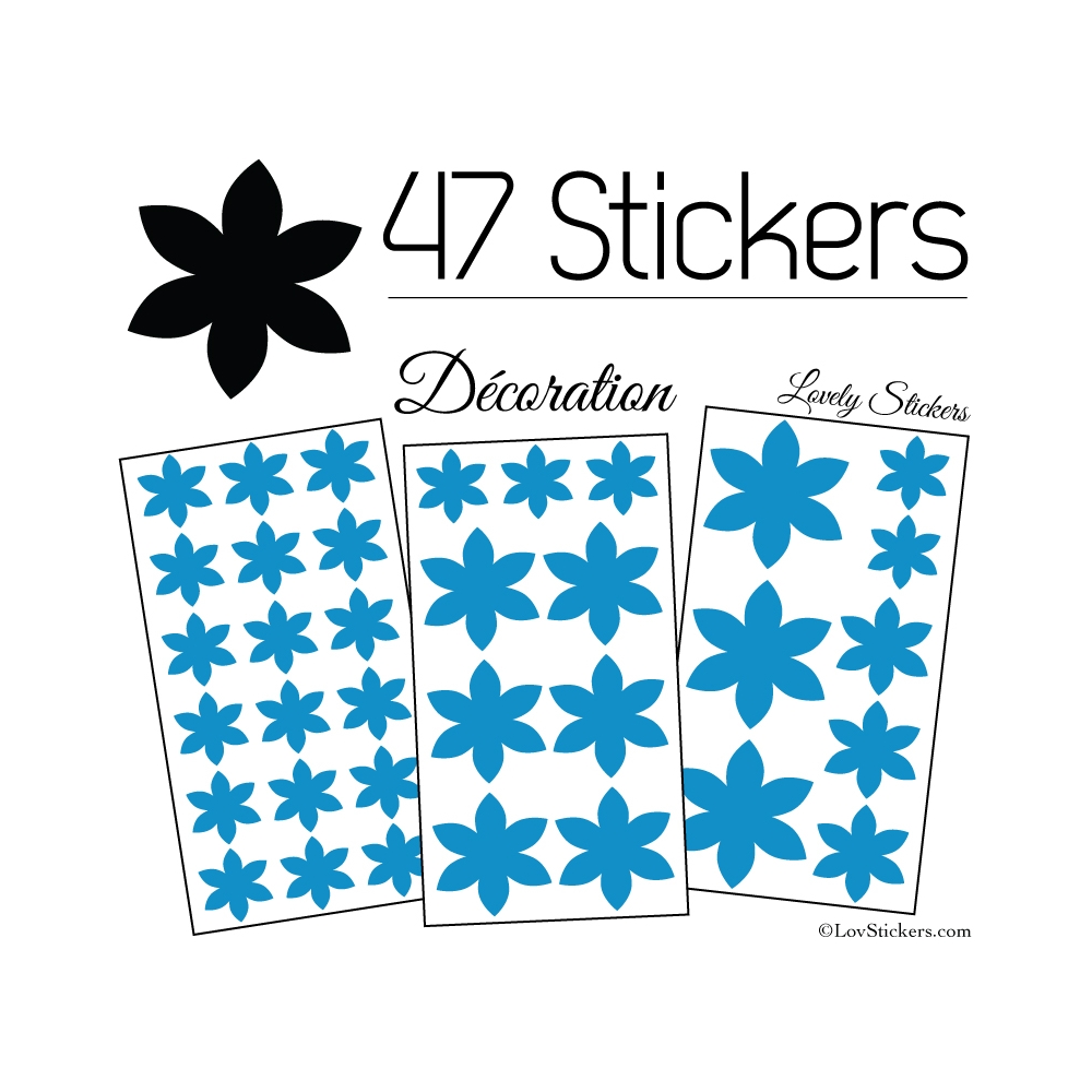 47 Stickers Fleurs 6CM à 3CM - 6 Petales - Autocollant décoration