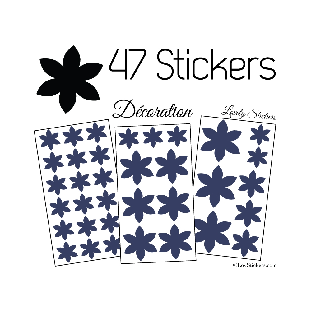 47 Stickers Fleurs 6CM à 3CM - 6 Petales - Autocollant décoration