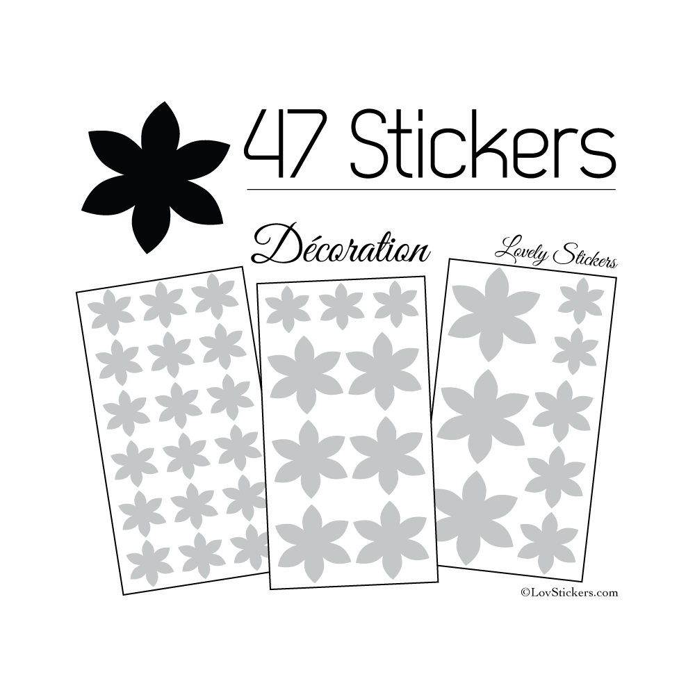 47 Stickers Fleurs 6CM à 3CM - 6 Petales - Autocollant décoration