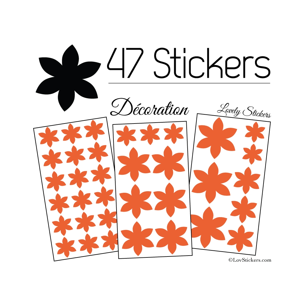 47 Stickers Fleurs 6CM à 3CM - 6 Petales - Autocollant décoration