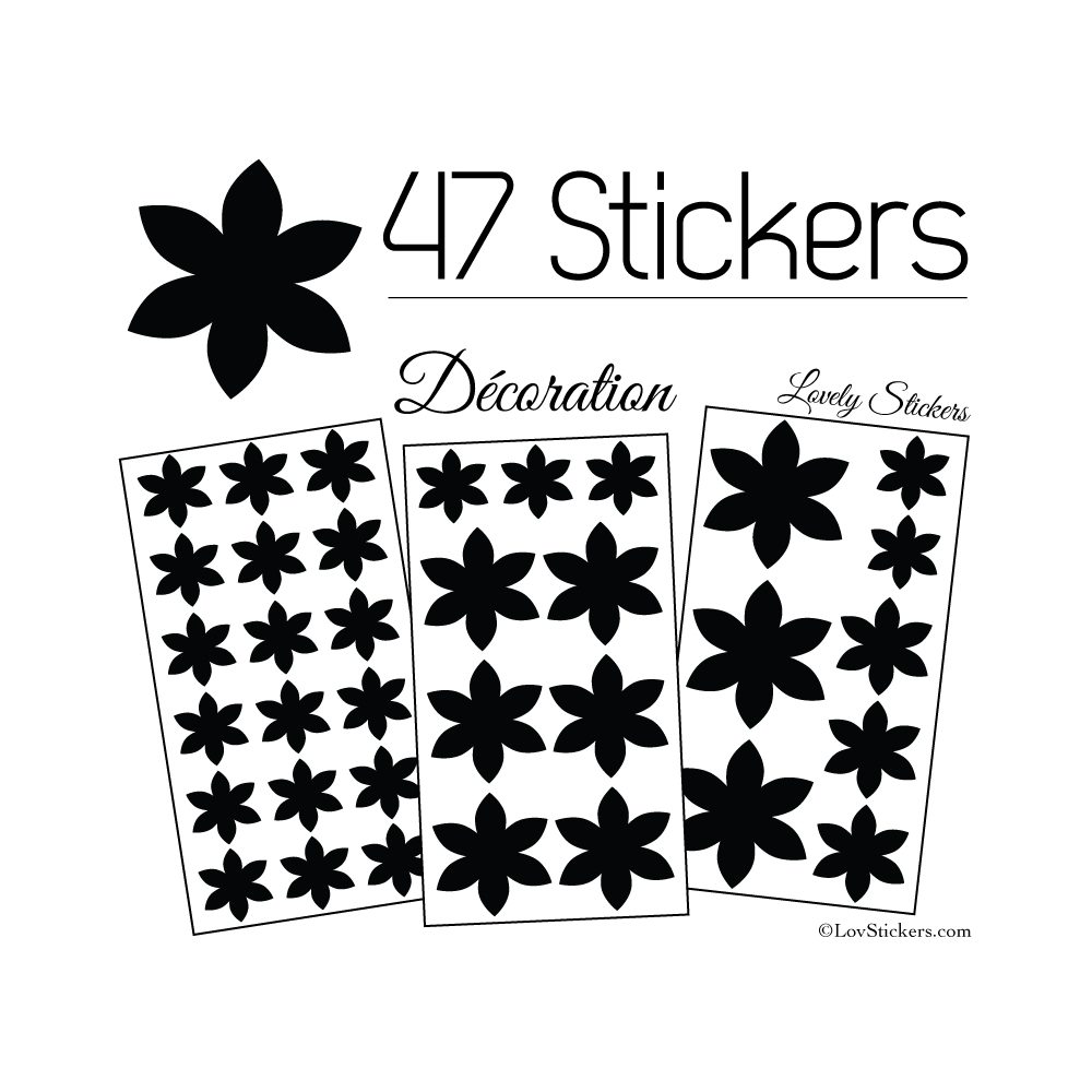 47 Stickers Fleurs 6CM à 3CM - 6 Petales - Autocollant décoration