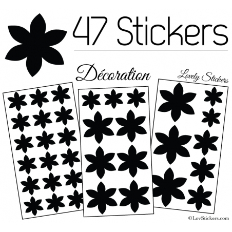 47 Stickers Fleurs 6CM à 3CM - 6 Petales - Autocollant décoration