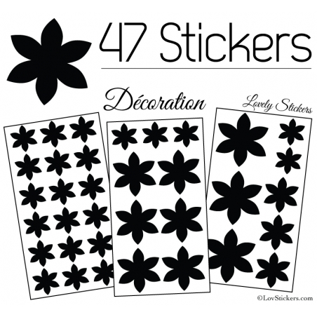 47 Stickers Fleurs 6CM à 3CM - 6 Petales - Autocollant décoration 47 Stickers Fleurs 6CM à 3CM - 6 Petales - Autocollant décoration