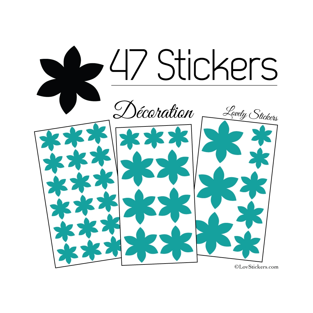 47 Stickers Fleurs 6CM à 3CM - 6 Petales - Autocollant décoration