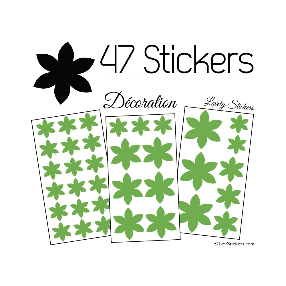 47 Stickers Fleurs 6CM à 3CM - 6 Petales - Autocollant décoration