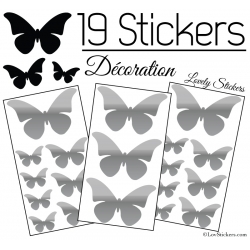 19 Stickers Papillons 10cm à 4cm - Serie décoration Papillons Modèle 2