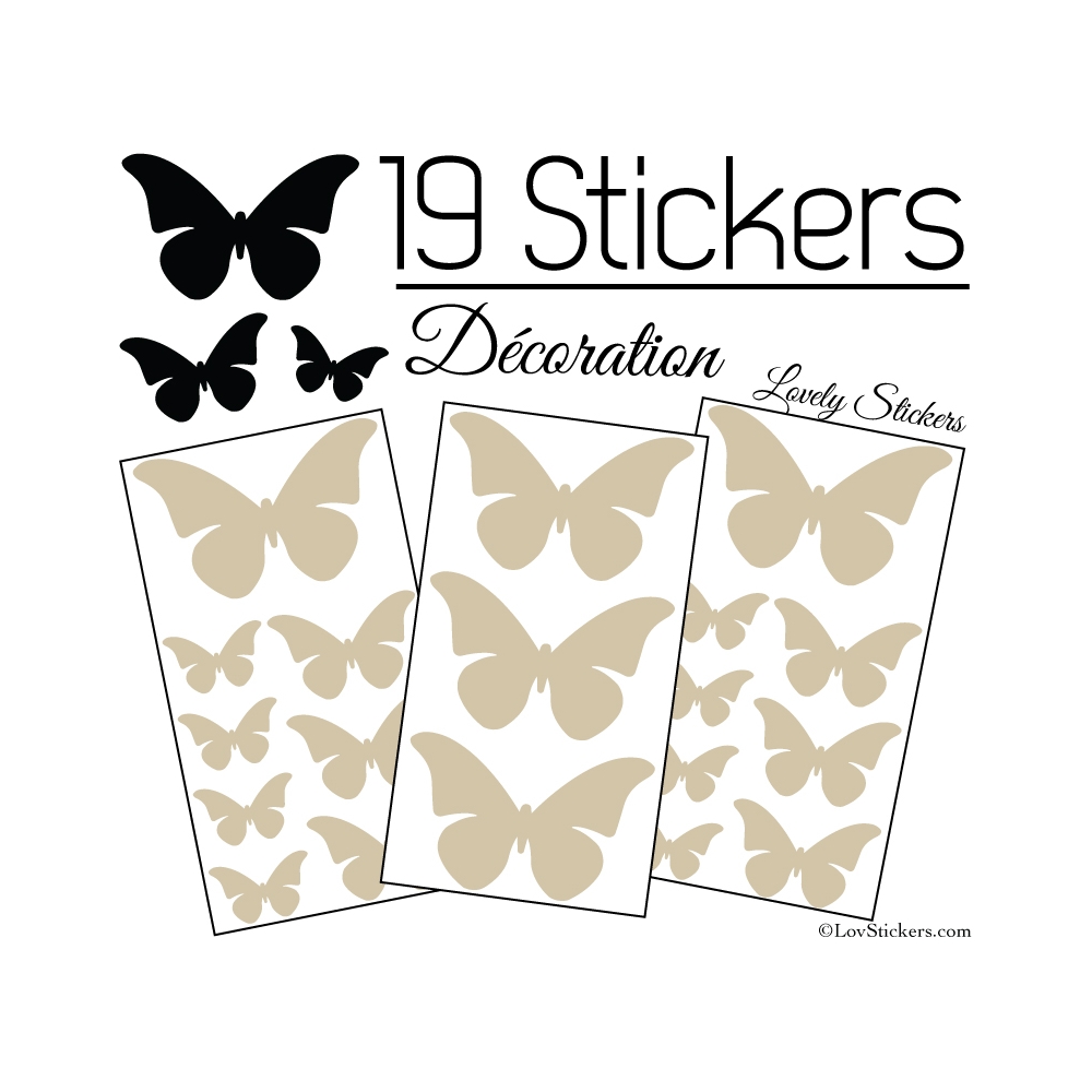 19 Stickers Papillons 10cm à 4cm - Serie décoration Papillons Modèle 2