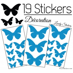 19 Stickers Papillons 10cm à 4cm - Serie décoration Papillons Modèle 2