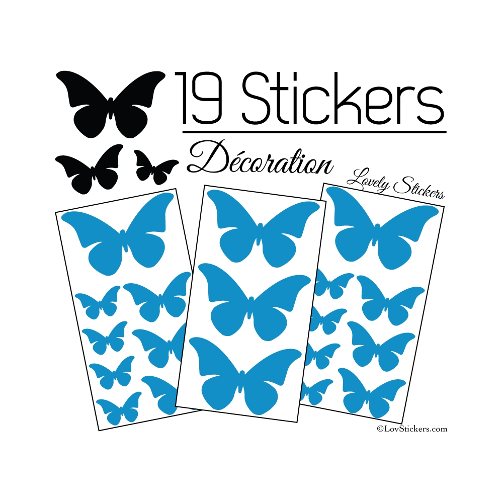 19 Stickers Papillons 10cm à 4cm - Serie décoration Papillons Modèle 2