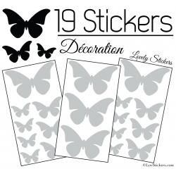 19 Stickers Papillons 10cm à 4cm - Serie décoration Papillons Modèle 2