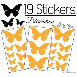 19 Stickers Papillons 10cm à 4cm - Serie décoration Papillons Modèle 2