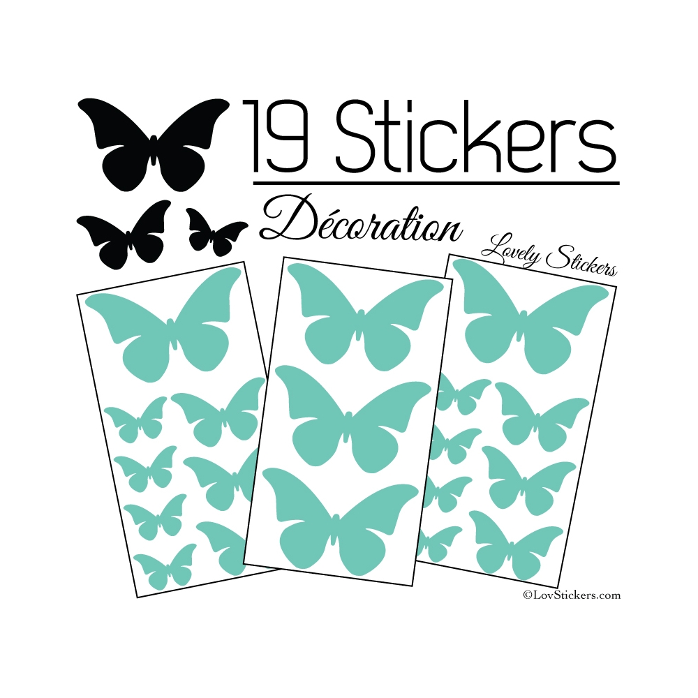 19 Stickers Papillons 10cm à 4cm - Serie décoration Papillons Modèle 2