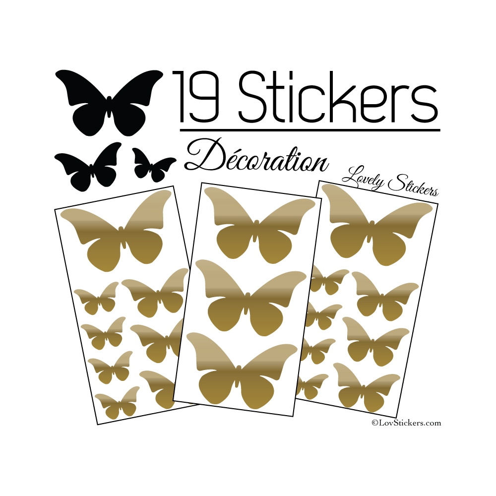 19 Stickers Papillons 10cm à 4cm - Serie décoration Papillons Modèle 2