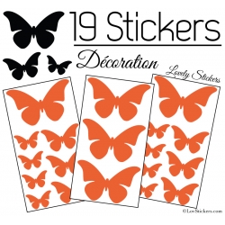 19 Stickers Papillons 10cm à 4cm - Serie décoration Papillons Modèle 2