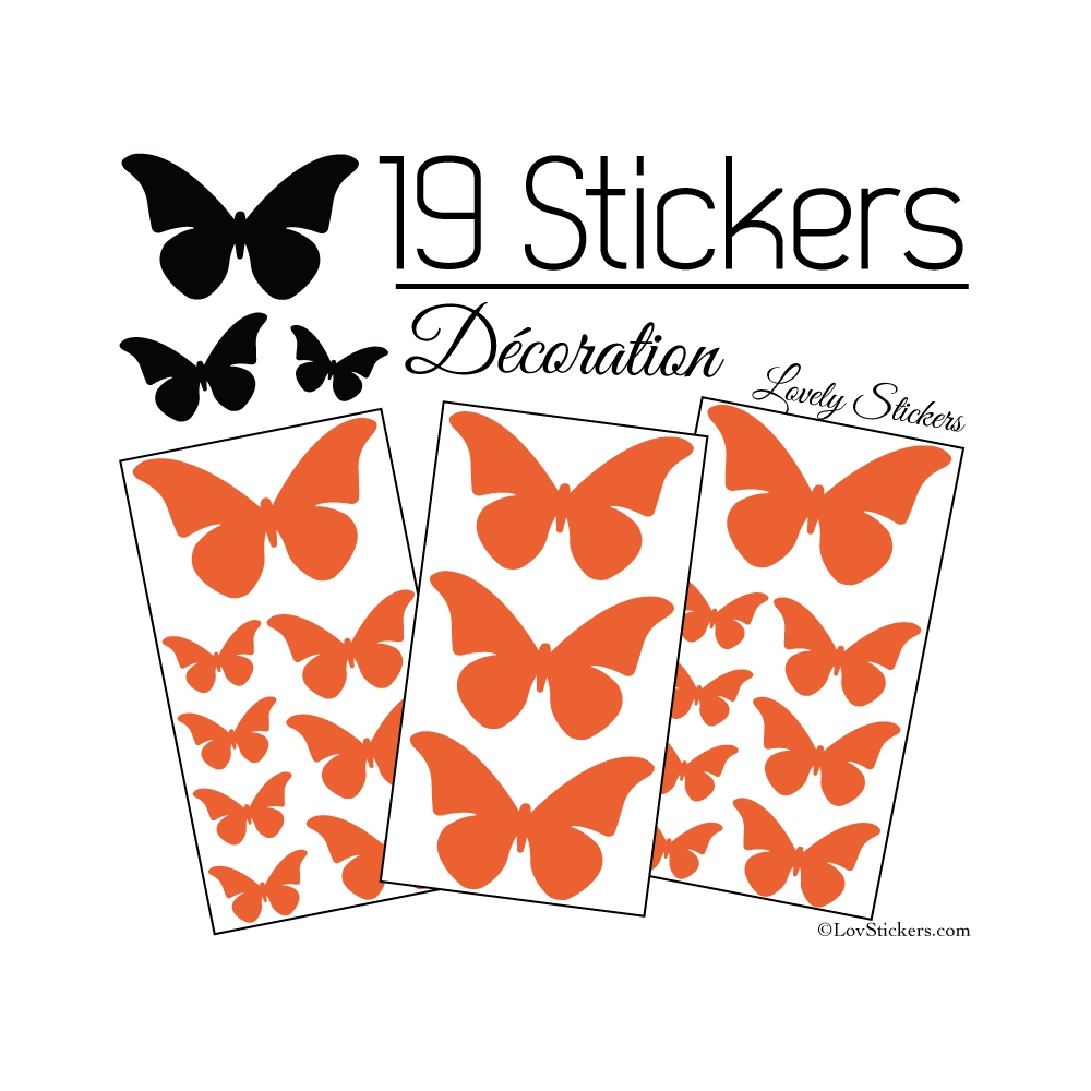 19 Stickers Papillons 10cm à 4cm - Serie décoration Papillons Modèle 2
