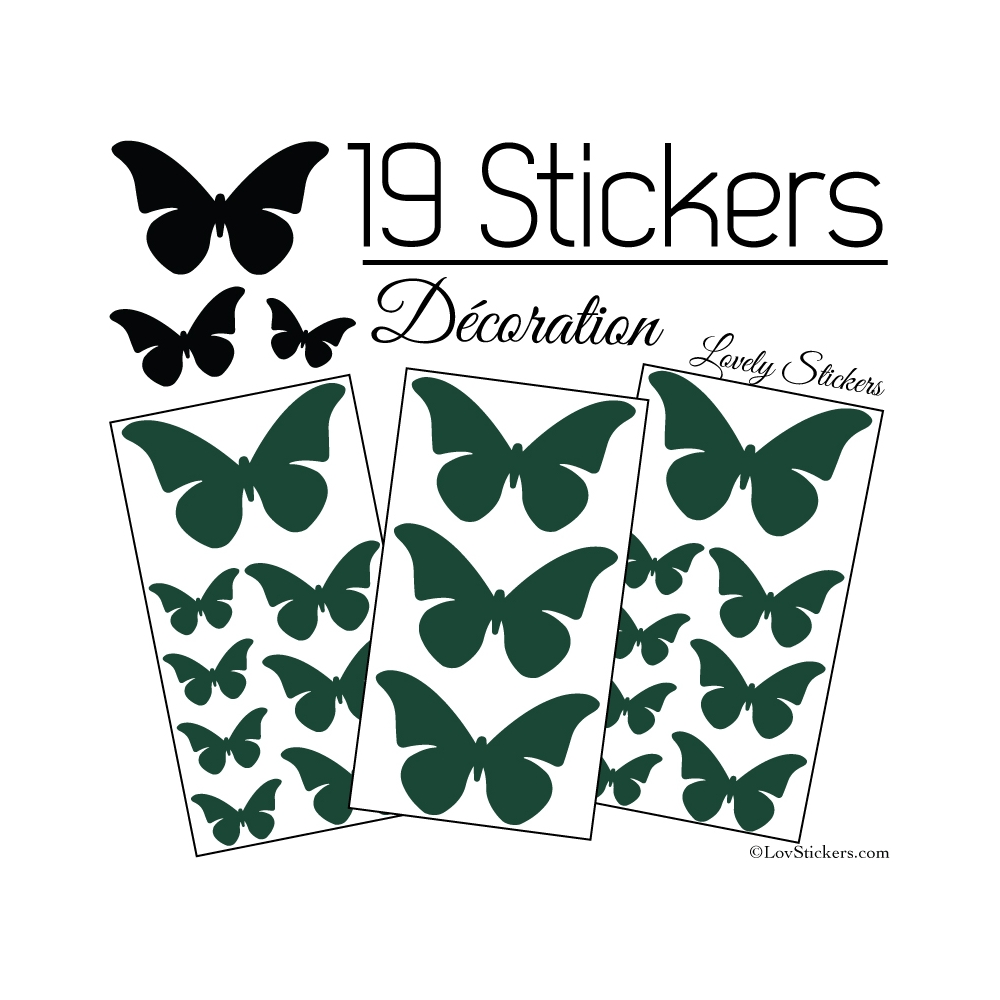 19 Stickers Papillons 10cm à 4cm - Serie décoration Papillons Modèle 2